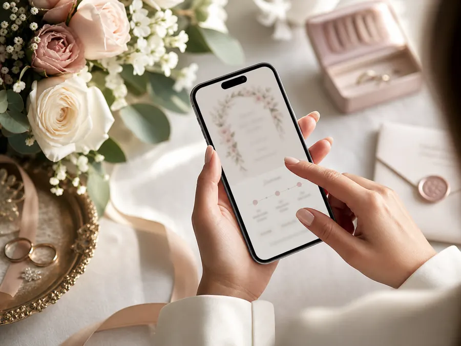 Invitación digital de boda abierta en un teléfono